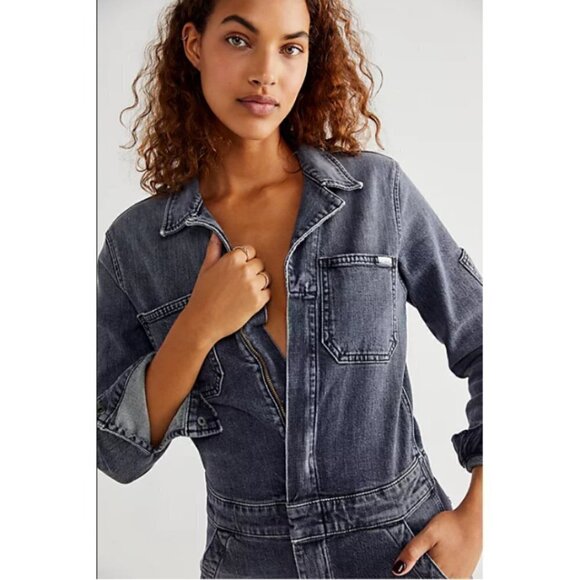 💕MOTHER💕 Half Spring Take-Off Ankle Jumpsuit Stitching in The Dark Gray Small - Picture 11 of 17